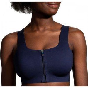Brooks Holds ME In Dare Zip Run/ Sports Bra Navy Blue